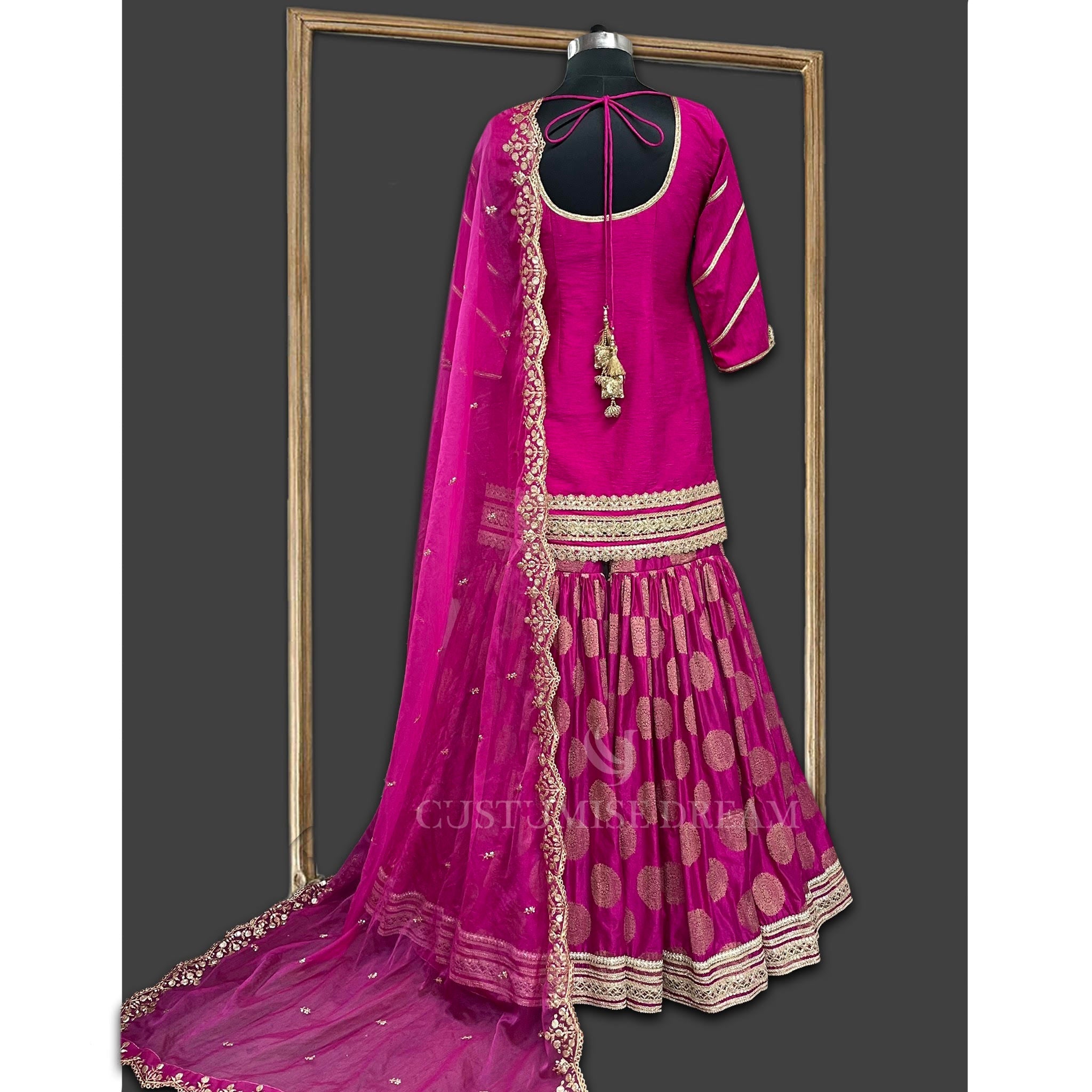 Pink Brocade Sharara Set - Indian Designer Bridal Wedding Outfit