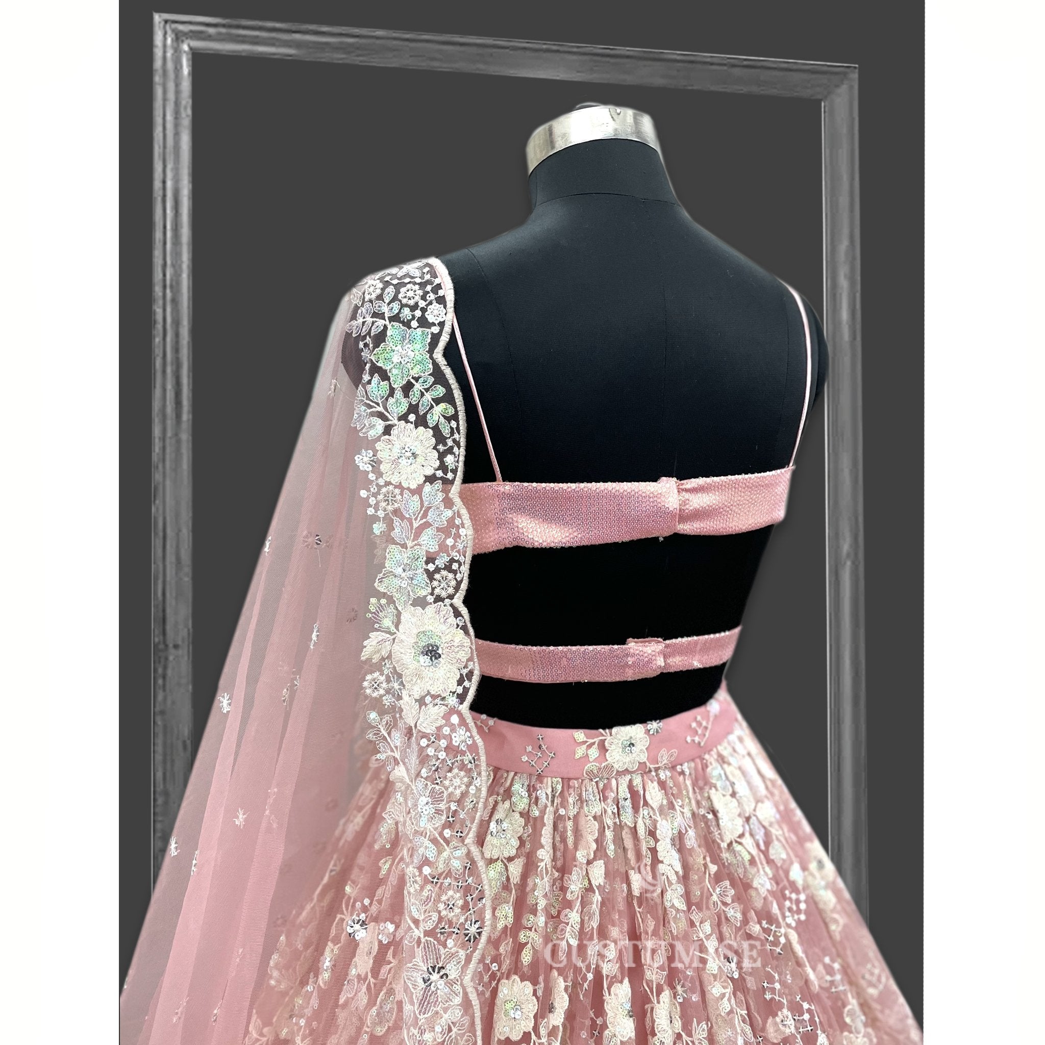 Pink floral sequenced lehenga Set - Indian Designer Bridal Wedding Outfit