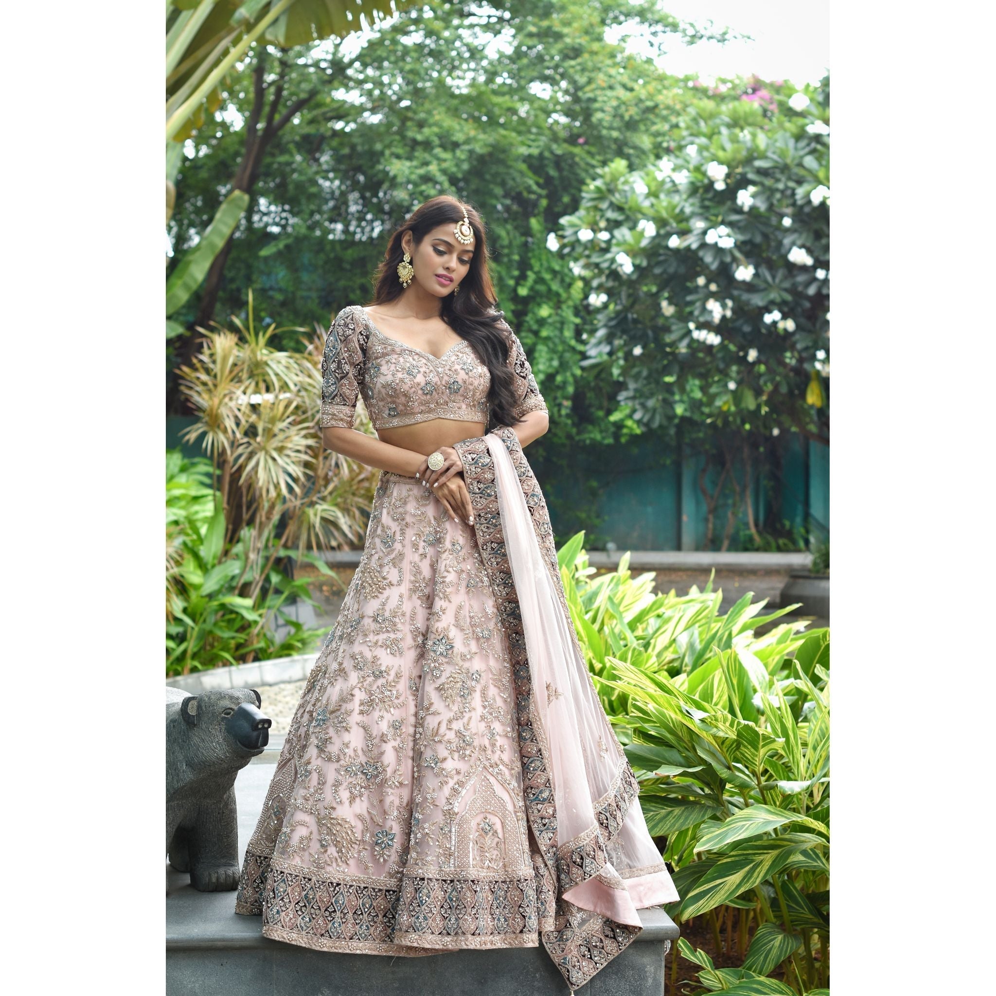Pink Vintage Lehenga Set - Indian Designer Bridal Wedding Outfit