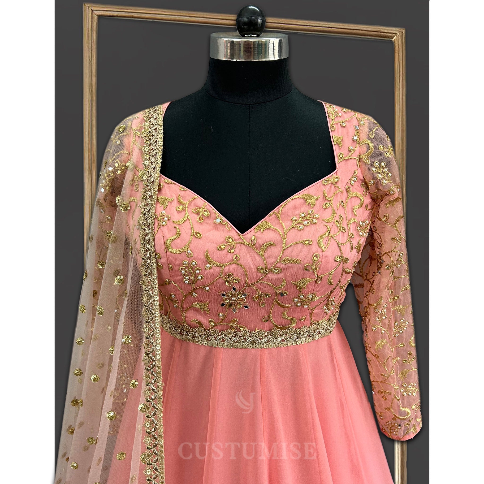 Pinkish Peach Anarkali - Indian Designer Bridal Wedding Outfit