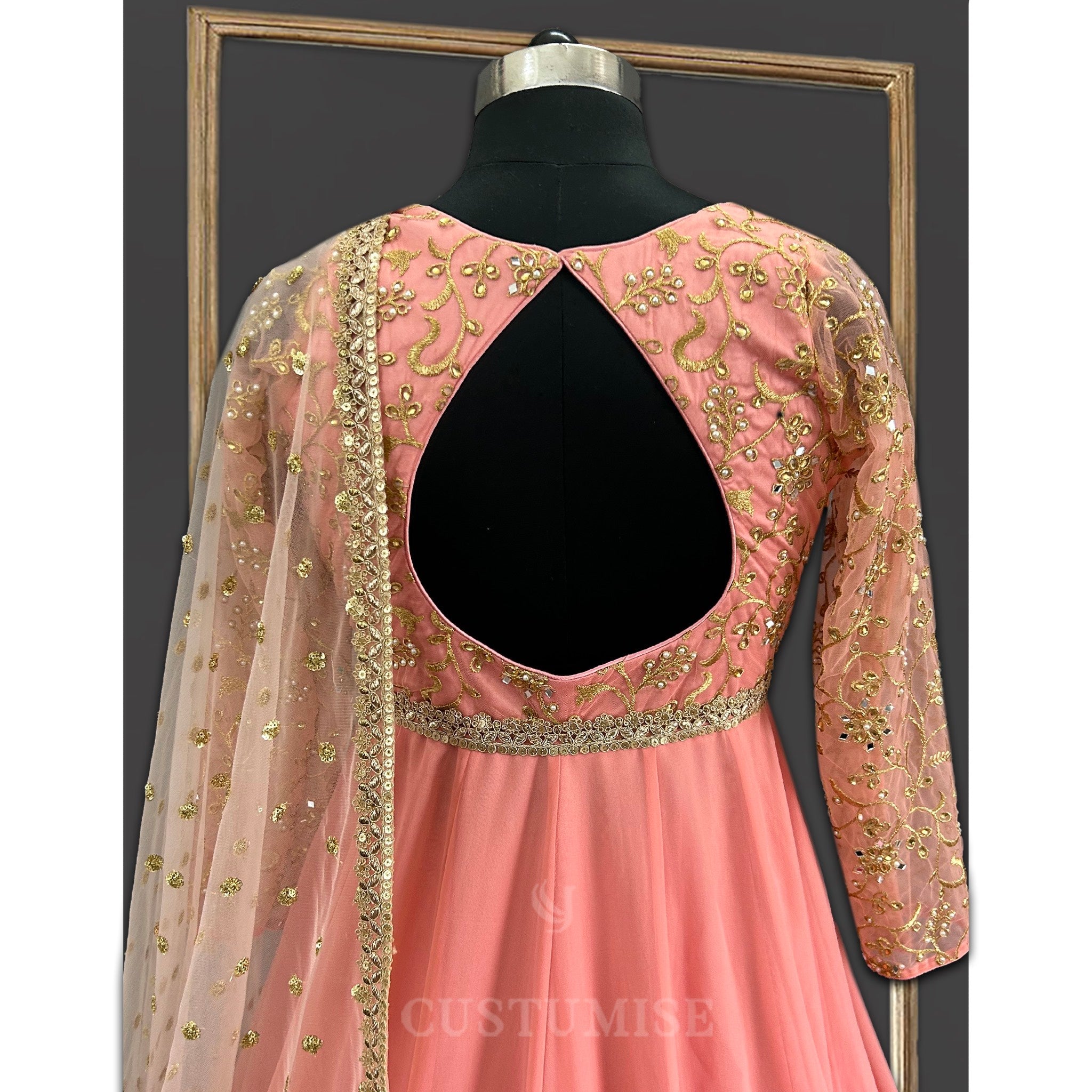 Pinkish Peach Anarkali - Indian Designer Bridal Wedding Outfit
