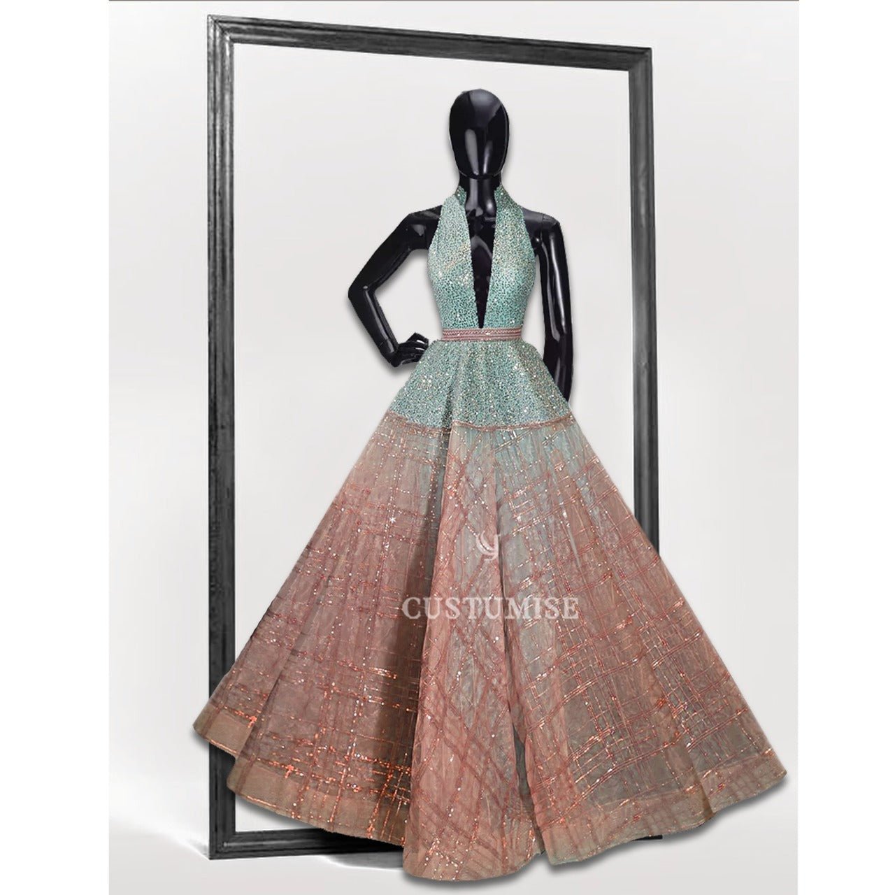 Powder Blue and Peach Ombre Gown - Indian Designer Bridal Wedding Outfit