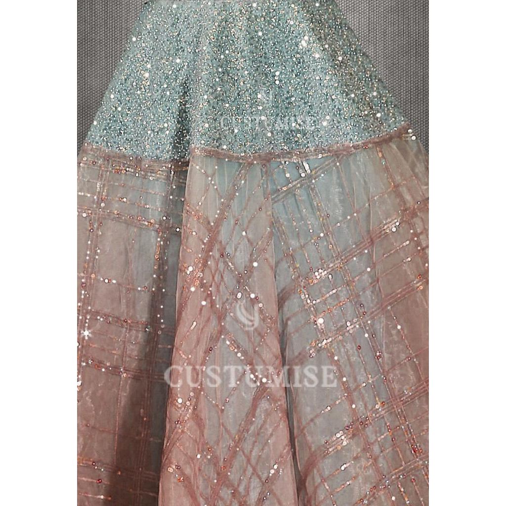 Powder Blue and Peach Ombre Gown - Indian Designer Bridal Wedding Outfit