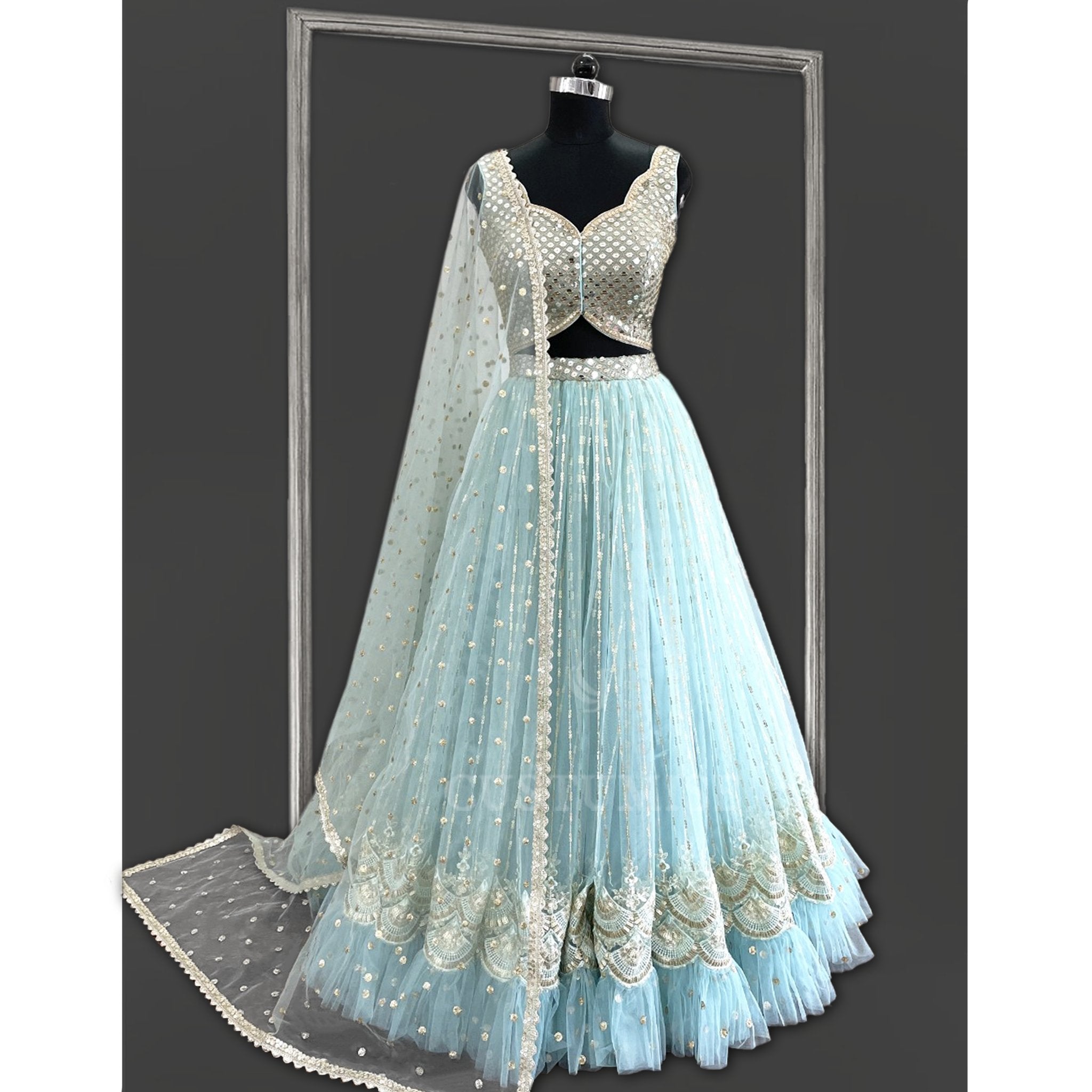 Powder Blue Lehenga set - Indian Designer Bridal Wedding Outfit
