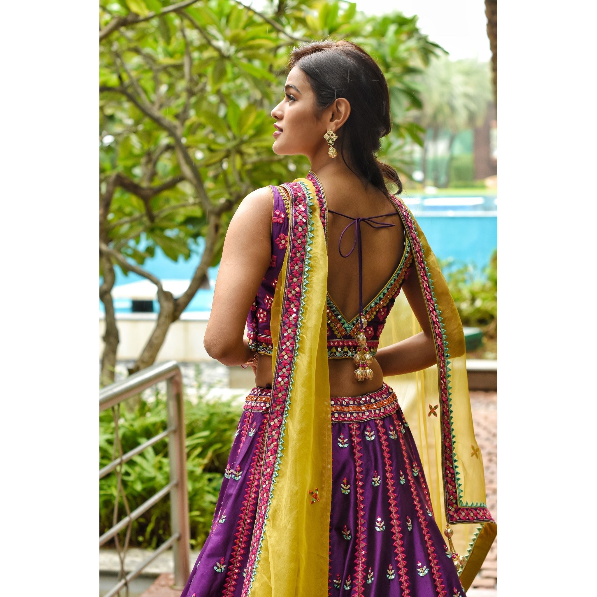 Purple Mirrorwork Lehenga Set - Indian Designer Bridal Wedding Outfit