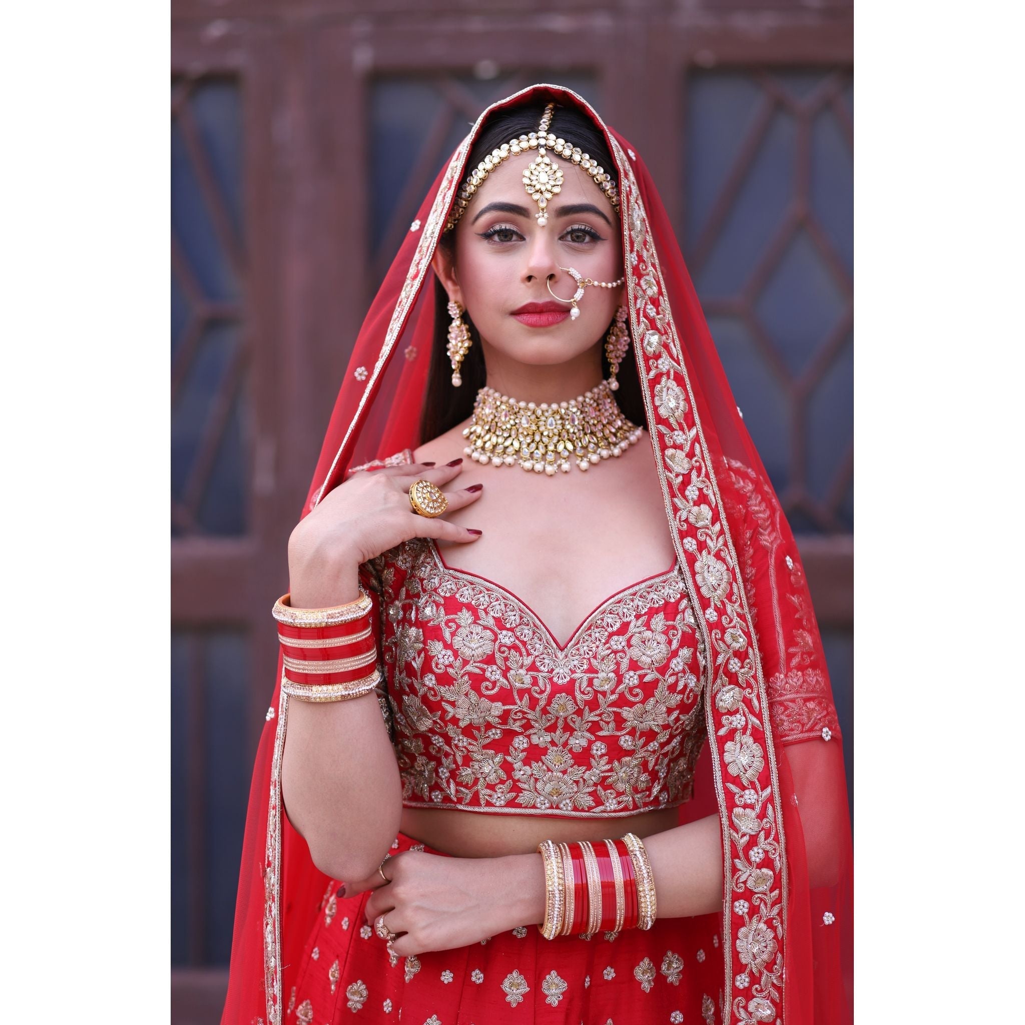 Red And Gold Mughal Lehenga Set - Indian Designer Bridal Wedding Outfit