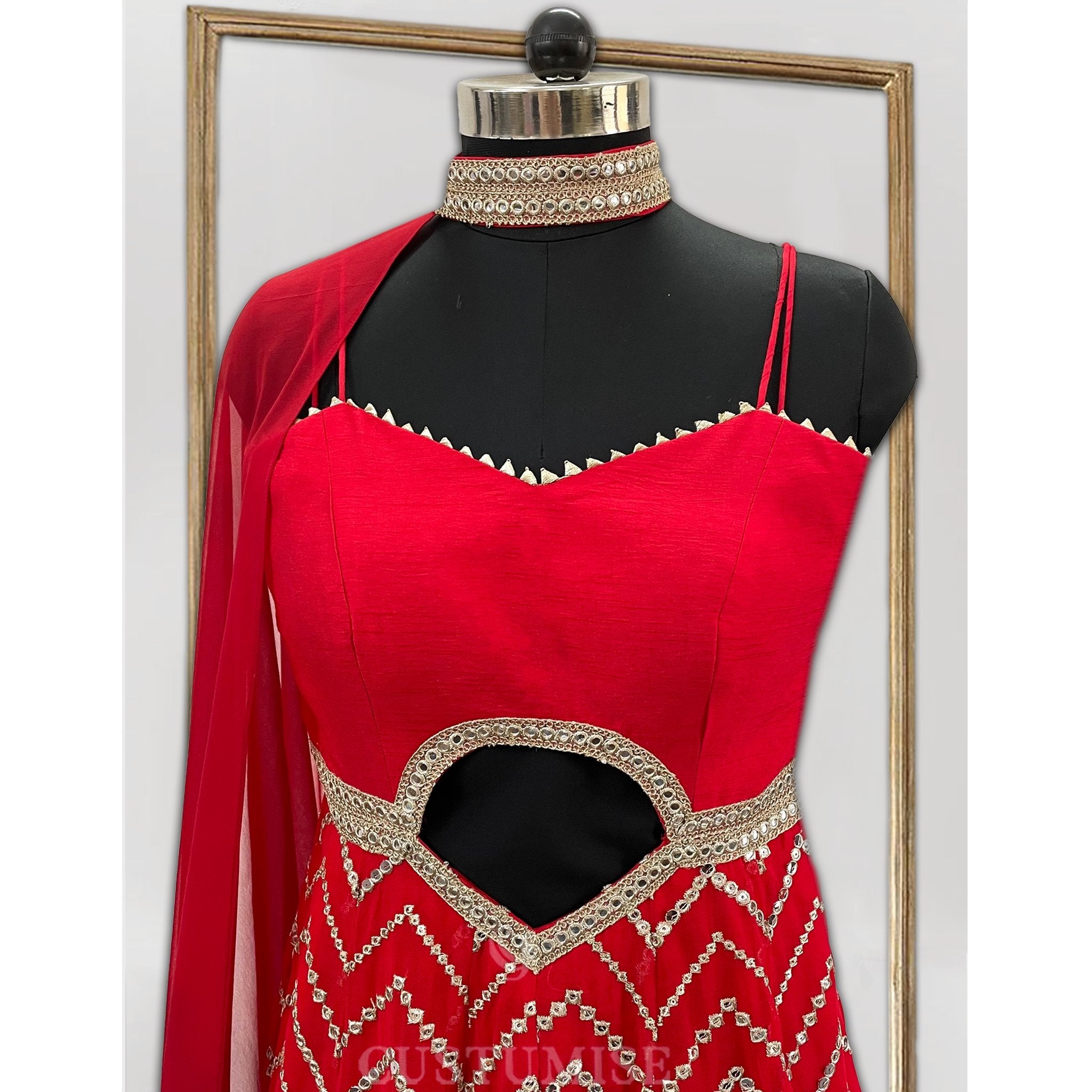 Red Embroidered Jumpsuit - Indian Designer Bridal Wedding Outfit