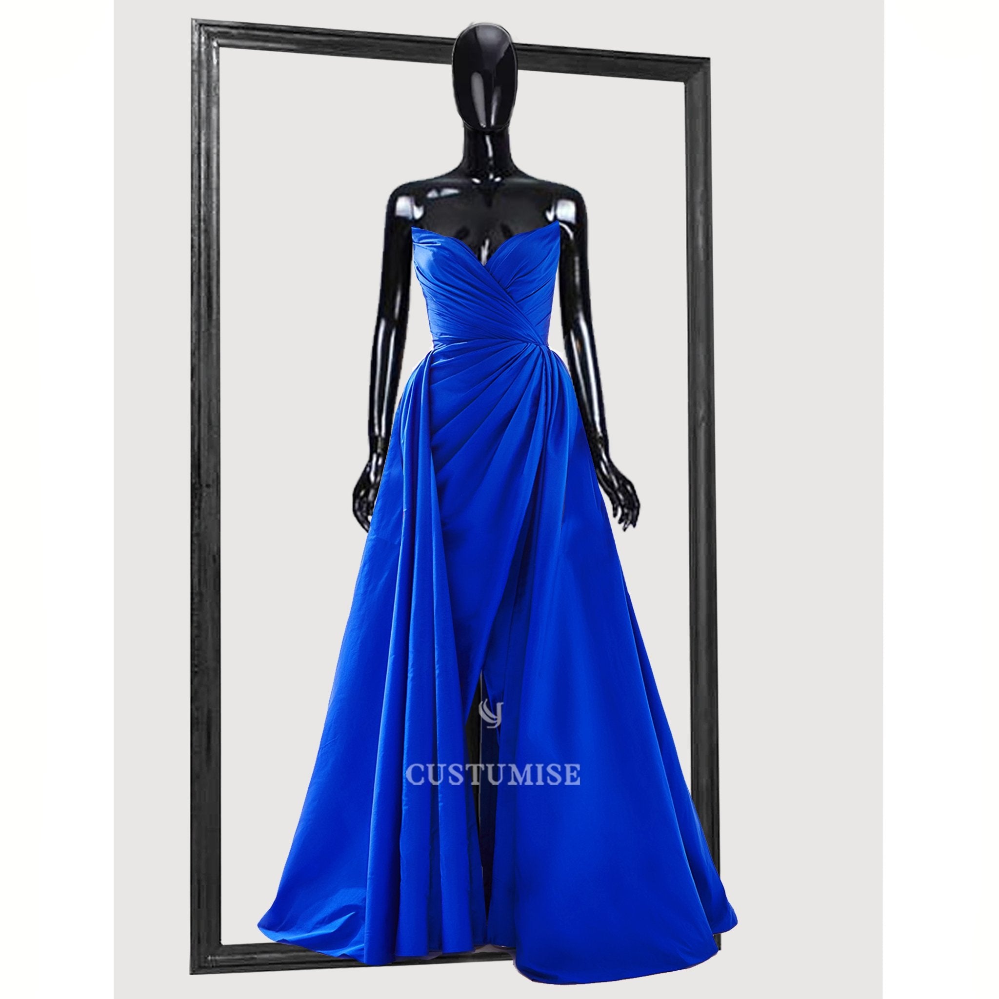 Royal blue Silk Draped gown - Indian Designer Bridal Wedding Outfit