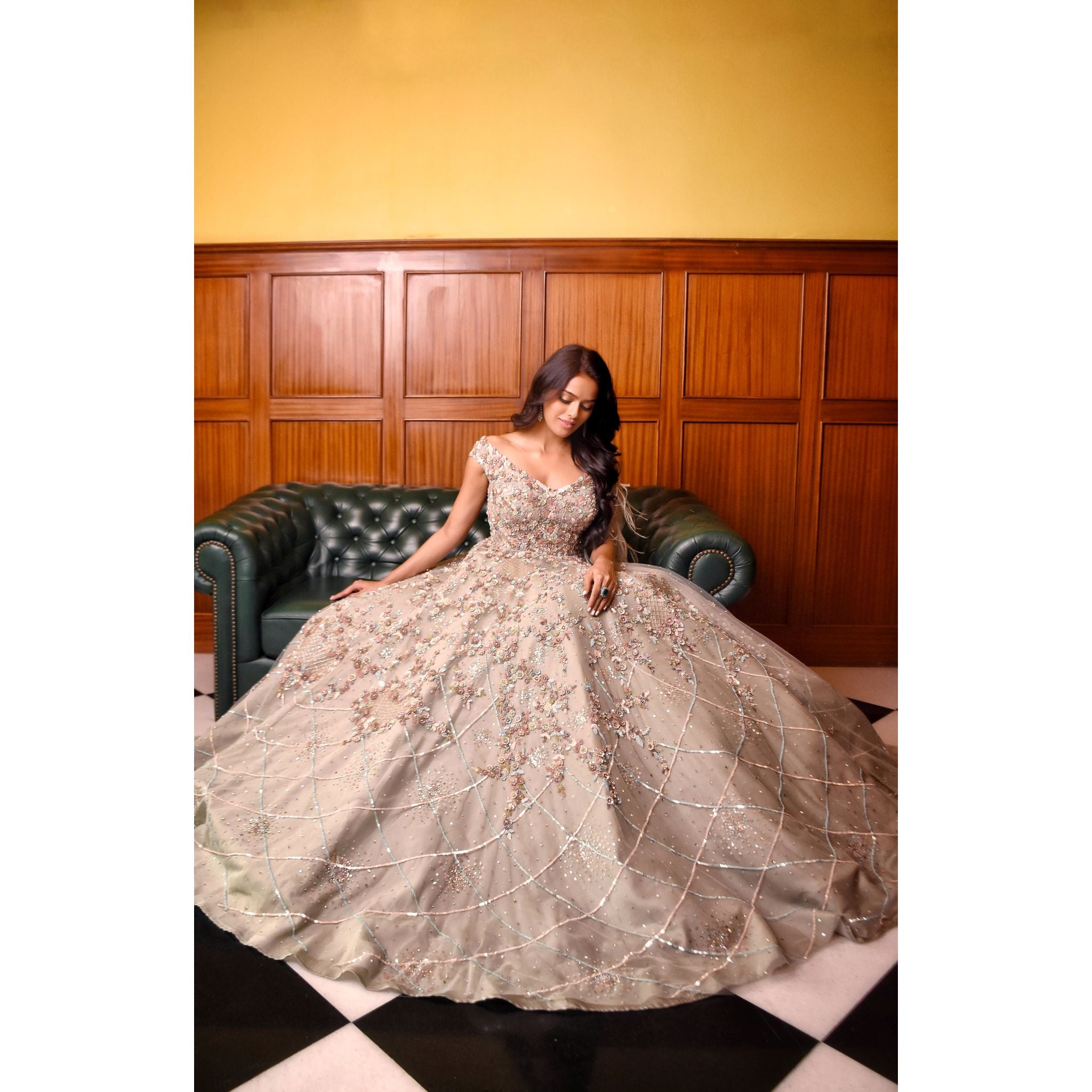 Sage Green Princess Gown - Indian Designer Bridal Wedding Outfit
