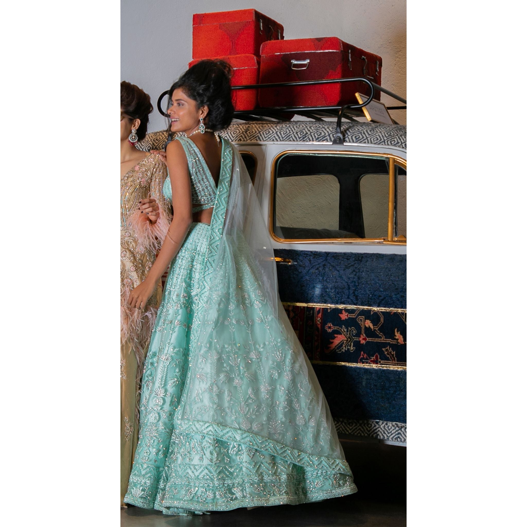 Sea Green Threadwork Lehenga Set - Indian Designer Bridal Wedding Outfit