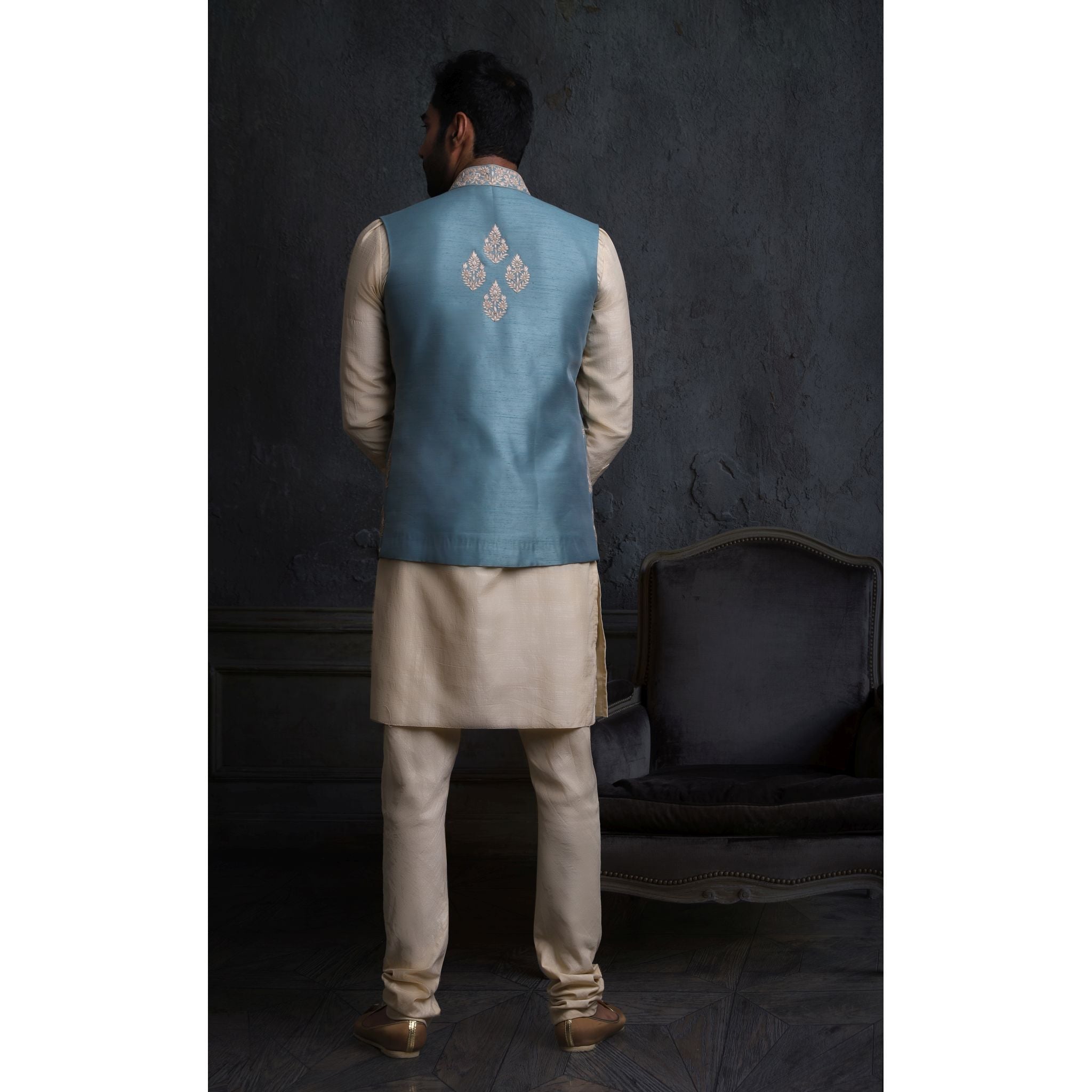 Sky Blue Jacket Set - Indian Designer Bridal Wedding Outfit