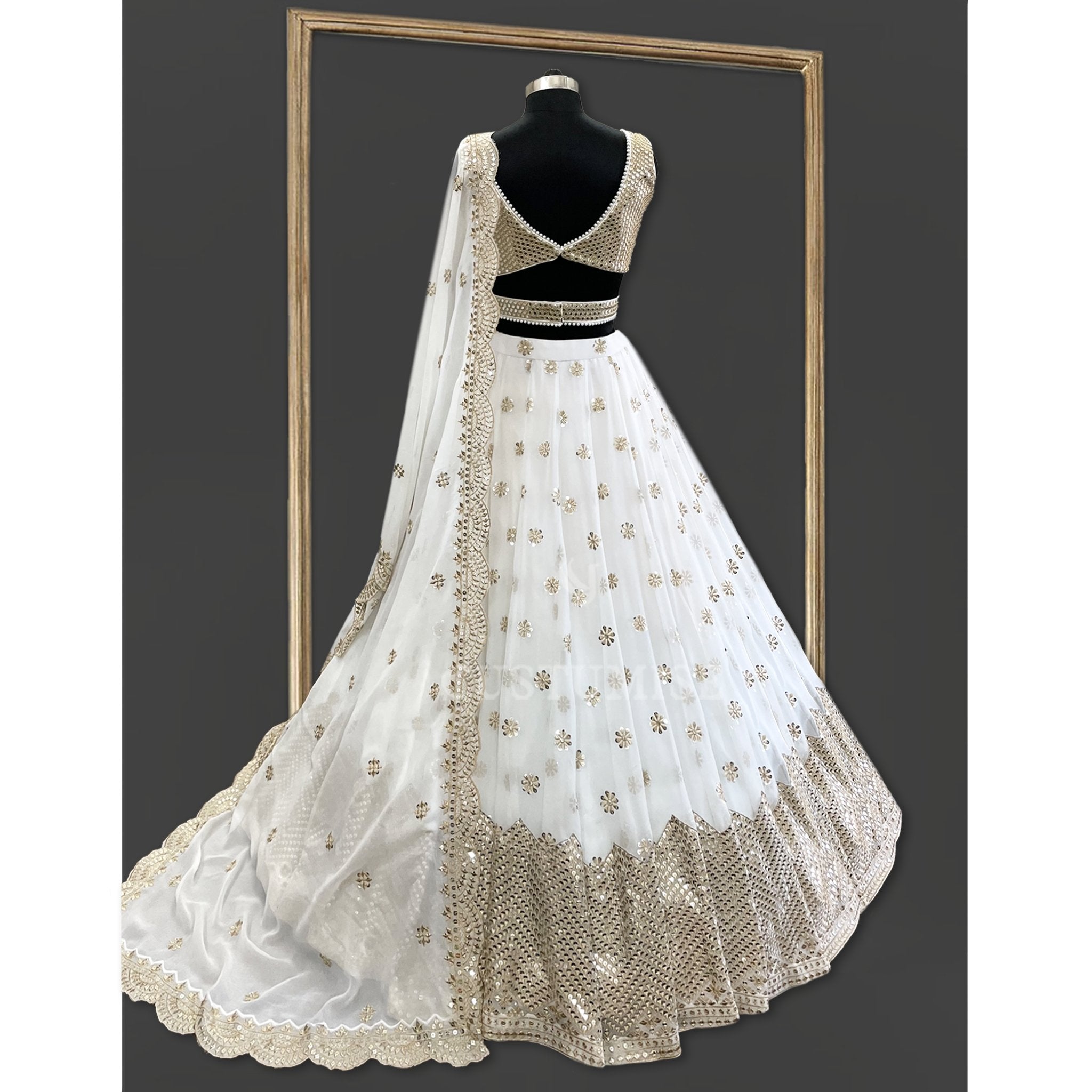 Stunning White and Gold Lehenga - Indian Designer Bridal Wedding Outfit