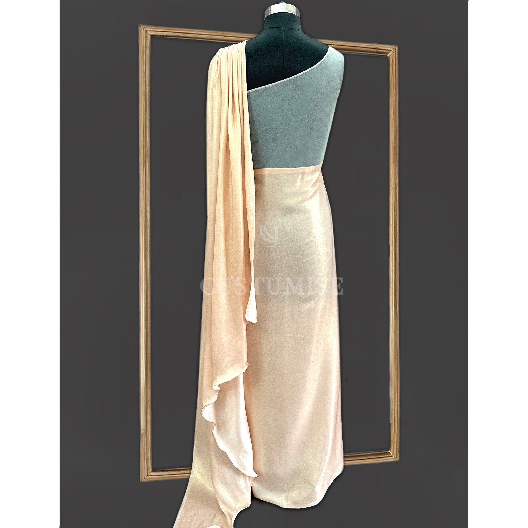 Stylish Draped Splendor-Rose gold Saree gown - Indian Designer Bridal Wedding Outfit