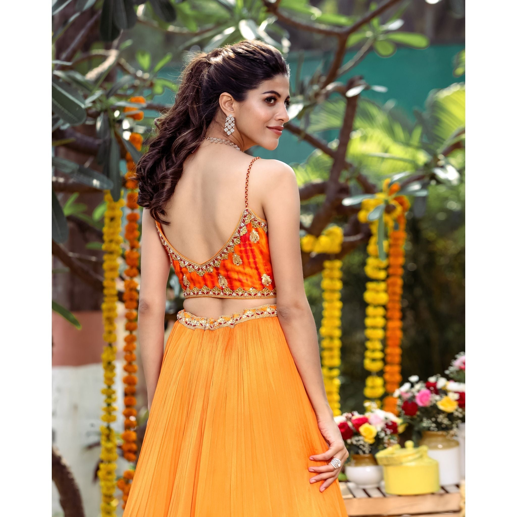 Tangerine Tie-Dye Lehenga Set - Indian Designer Bridal Wedding Outfit