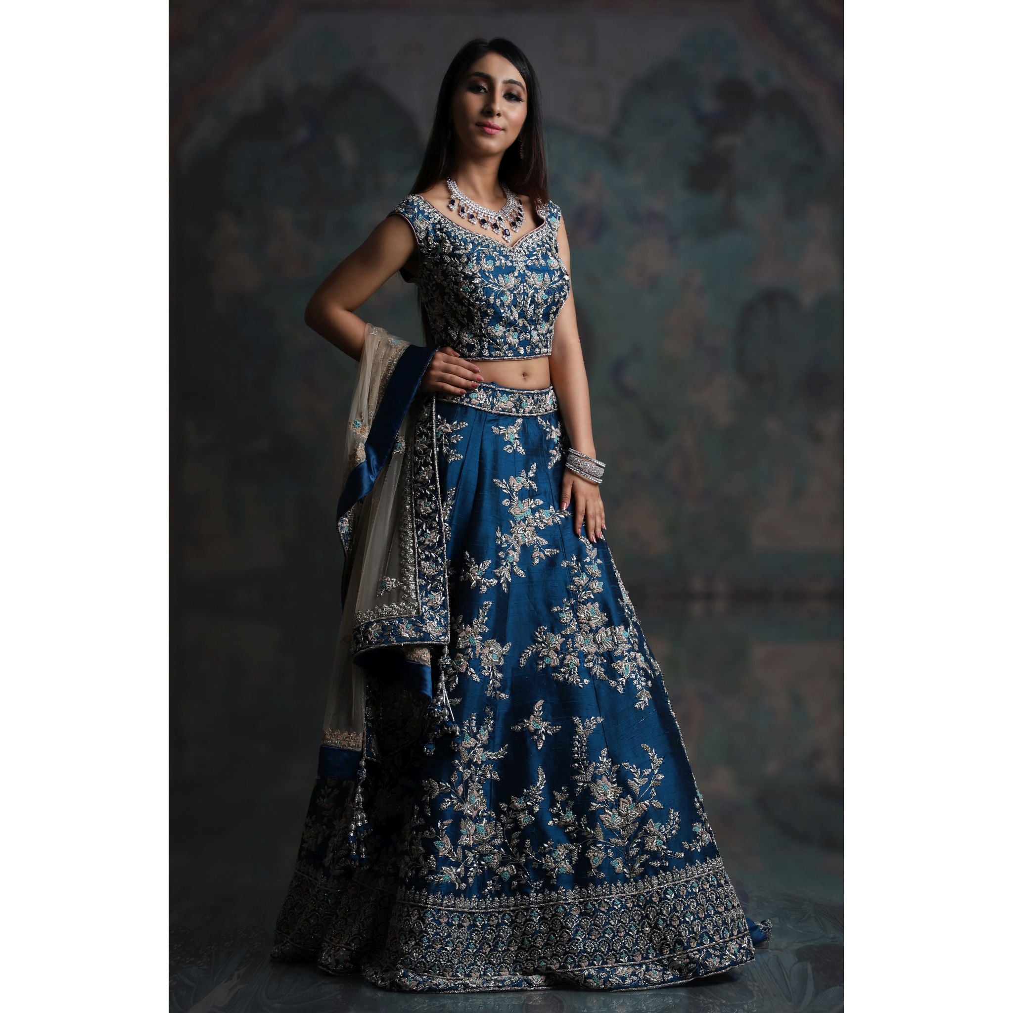 Teal Blue Lehenga - Indian Designer Bridal Wedding Outfit