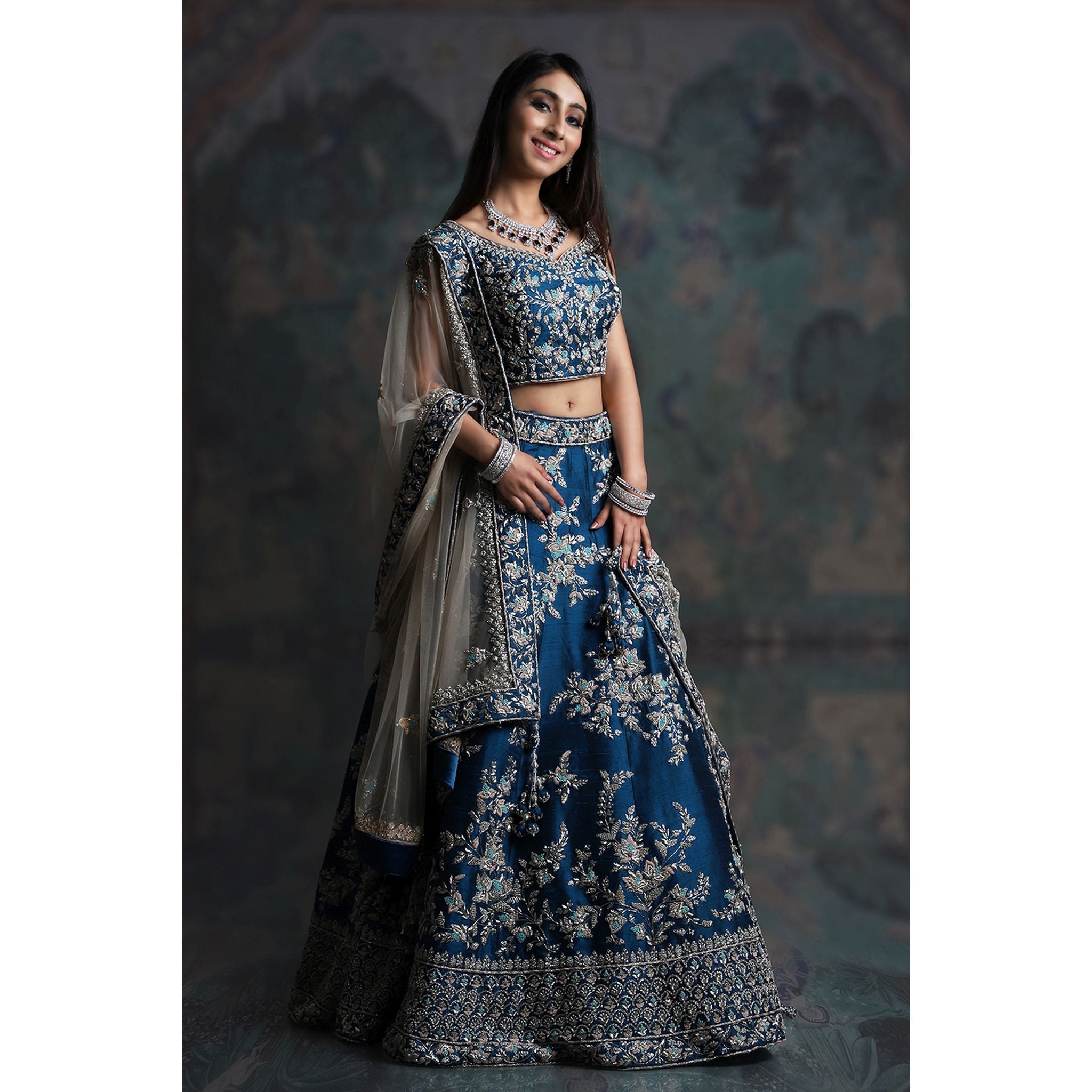 Teal Blue Lehenga - Indian Designer Bridal Wedding Outfit