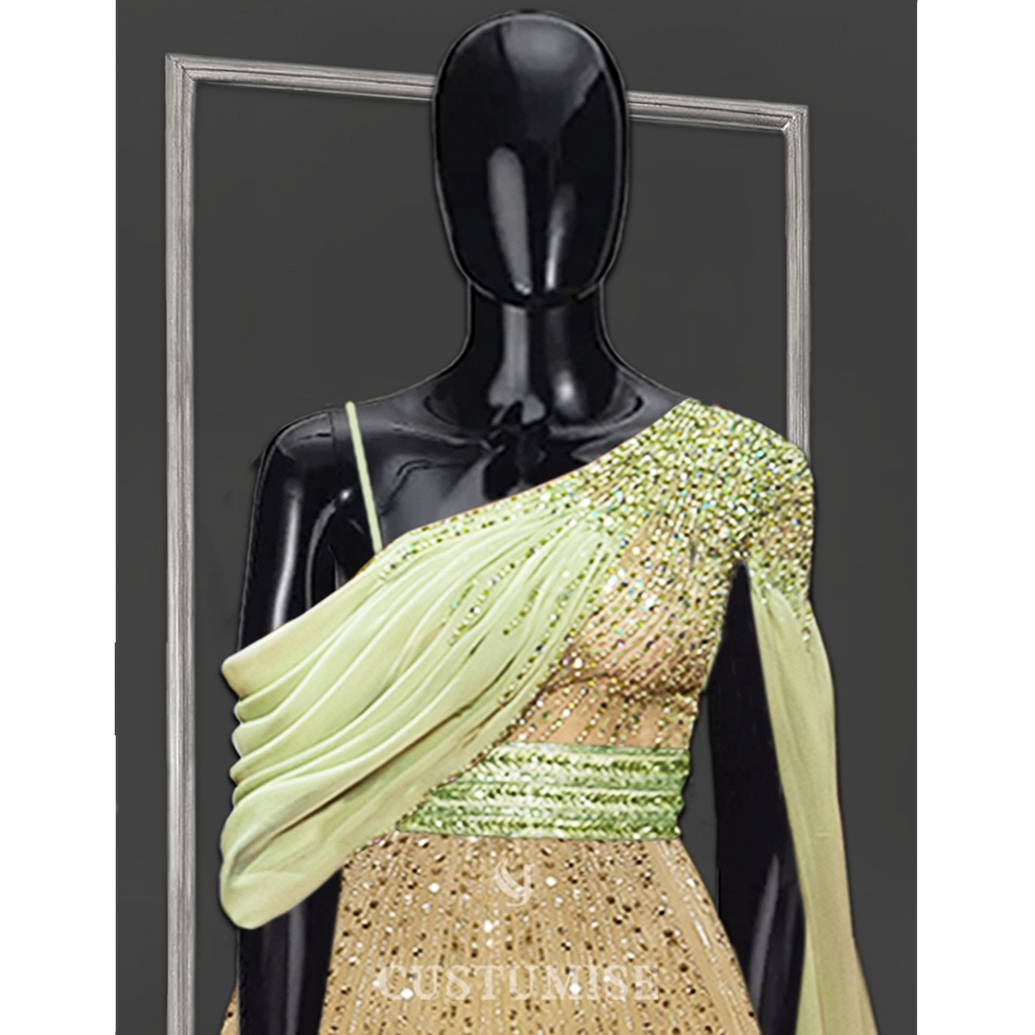 Yellow & Green Draped Jumpsuit - Indian Designer Bridal Wedding Outfit