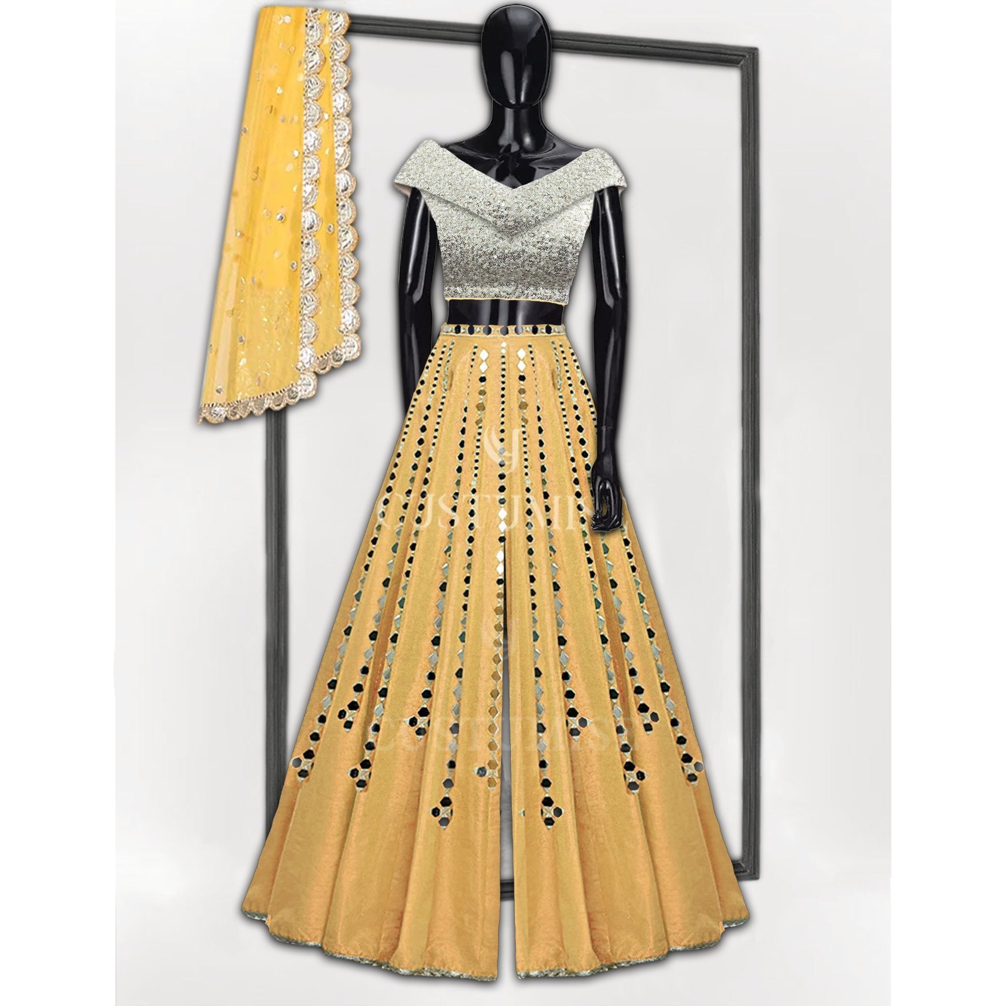 Yellow Mirror Palazzos Jumpsuit - Indian Designer Bridal Wedding Outfit