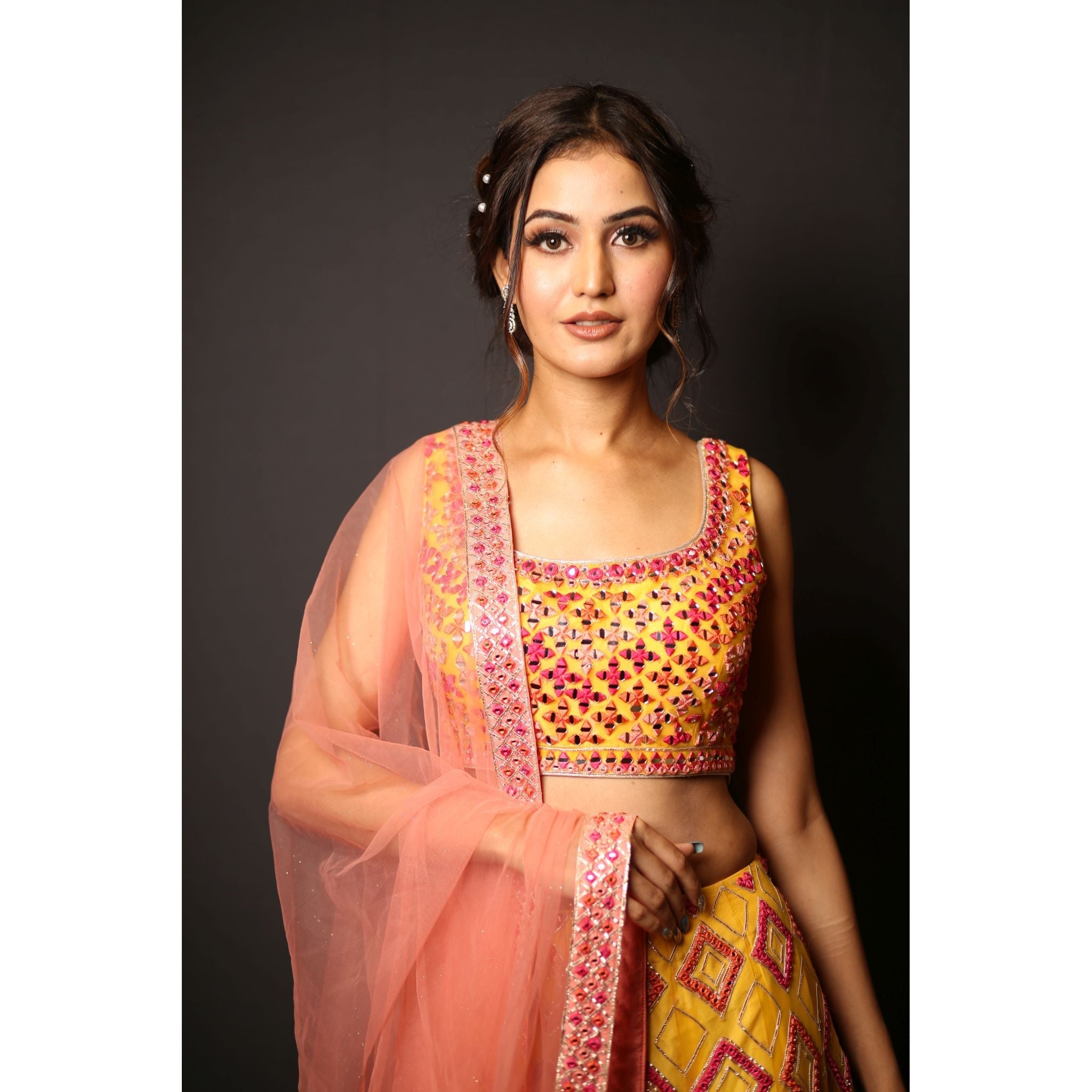 Yellow Multi-Colored Lehenga Set - Indian Designer Bridal Wedding Outfit